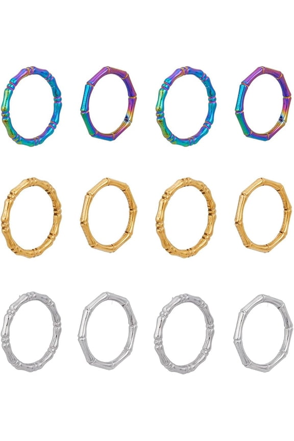 12Pcs 2 Styles 3 Colors Bamboo Shape Finger Ring Knuckle Stacking Rings Thin Stackable Band Ring Gold Plated Stacking Rings Simple Plain Wedding Bands for Women