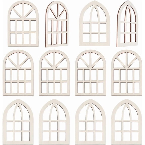 12Pcs 2 Styles Arch Miniature Window Frame 6x4 Inch Wooden Miniature Window Mini Window Garden Ornaments Mini Furniture Window Frame for Miniature Houses Decoration Furniture Acessories DIY