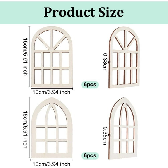 12Pcs 2 Styles Arch Miniature Window Frame 6x4 Inch Wooden Miniature Window Mini Window Garden Ornaments Mini Furniture Window Frame for Miniature Houses Decoration Furniture Acessories