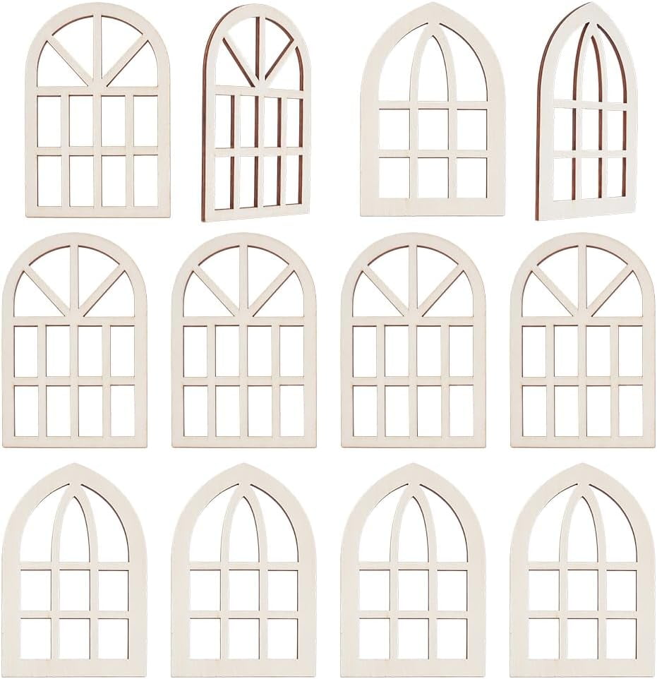 12Pcs Styles Arch Miniature Window Frame 6x4 Inch Wooden