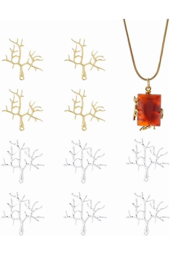 12Pcs 2 Styles Branch Shape Blanks Prong Pendant Settings Handmade Claw Pendant Gemstone Claw Pendant Setting Bezel Pendant Trays for DIY Necklace Jewelry Craft