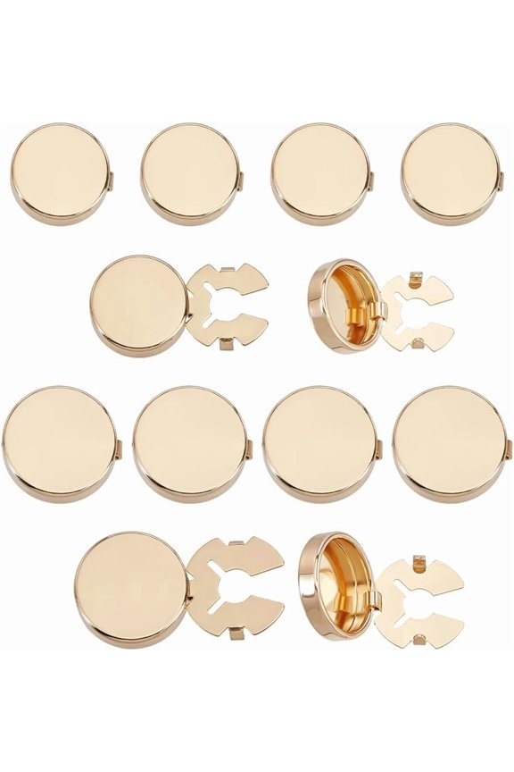 12Pcs 2 Styles Brass Cufflinks Flat Round Light Gold 15.5~17.5x4.5mm 6pcs/style for DIY