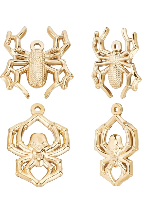 12Pcs 2 Styles Charms 18K Gold Plated Spider Charm Pendants Vintage Face Findings for DIY Earring Bracelet Necklace Jewelry Making for DIY
