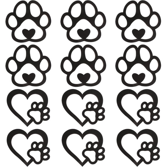 12Pcs 2 Styles Dog Paw Wooden Wall Art Love Heart Black Wood Wall Art Dog Room Decor Puppy Decoration Signs