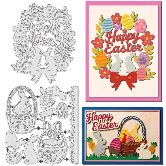 12Pcs 2 Styles Easter Elements Metal Cutting Dies Egg Border Embossing Cut Stencils Reusable Rabbit Basket Stencils Dies