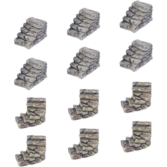 12Pcs 2 Styles Miniature Steps Decoration Miniature Stone Stairs Resin Steps Mini Lighthouse Water Well Bridge Figurines