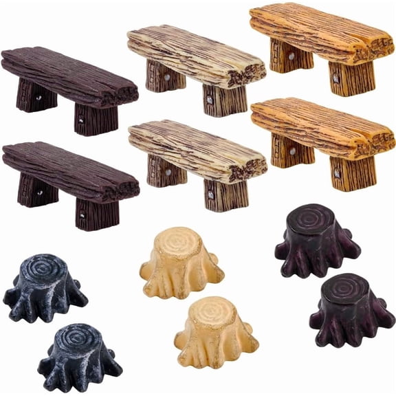 12Pcs 2 Styles Resin Benches Mini Furniture Dollhouse Garden Decorations Mixed Color 20~55x16~17x10~18mm 6pcs/style Craft Supplies