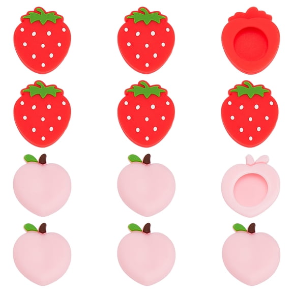 12Pcs 2 Styles Strawberry & Peach Silicone Joystick Cap Thumb Grip for Gamepad Game Controller Mixed Color 21~22x19~19.5x6~6.5mm 6pcs/style