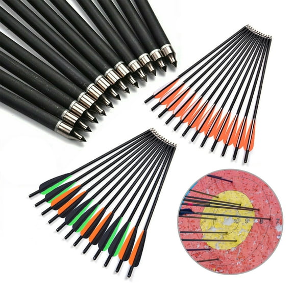 12Pcs 20 Inch Carbon Crossbow Bolts Hunting Archery Arrows with 4" Vanes Replaced Arrowhead Tips, Orange