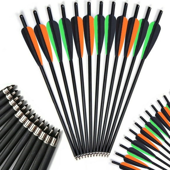 12Pcs 20 Inch Carbon Crossbow Bolts Hunting Archery Arrows with 4" Vanes Replaced Arrowhead Tips