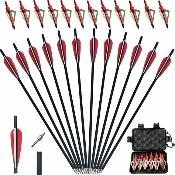 12Pcs 20 inch Hunting Crossbow Bolts Carbon Arrows + 12Pcs Hunting Broadheads US