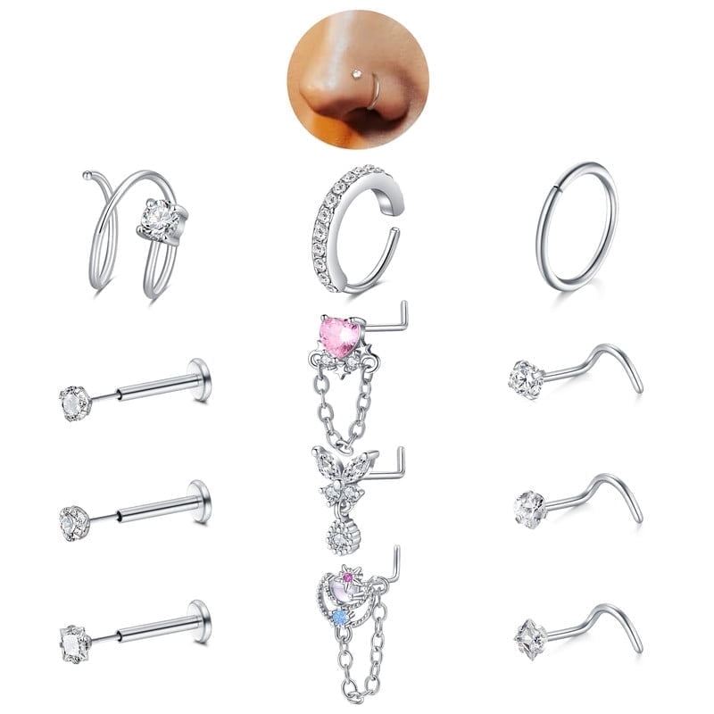 12Pcs 20G Nose Ring Set 316L Stainless Steel Nose Rings Hoop for Women ...