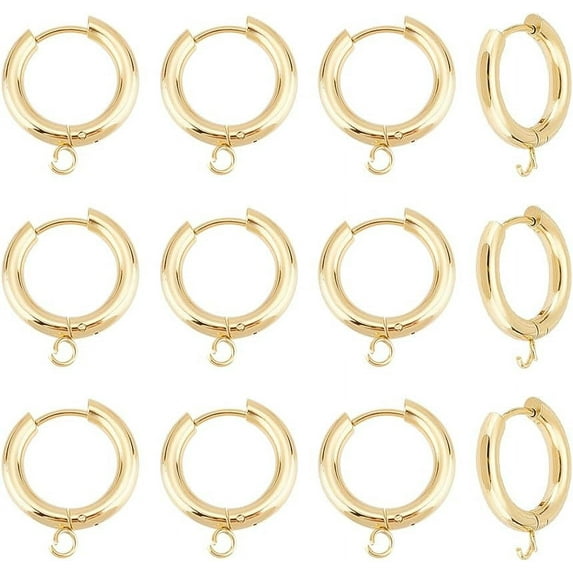 12Pcs 20mm Long 304 Stainless Steel Golden Huggie Hoop Earring Findings Open Earring Hoops with Loops and Earrings Pins 1mm Hole 2.5mm for DIY Earrings Jewelry Making Mixed Color 1box