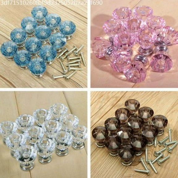 12Pcs 25mm Crystal Glass Dresser Drawer Knobs Diamond Plated Shape Door Handle Pull Knobs Cabinet Furniture Handles Knobs