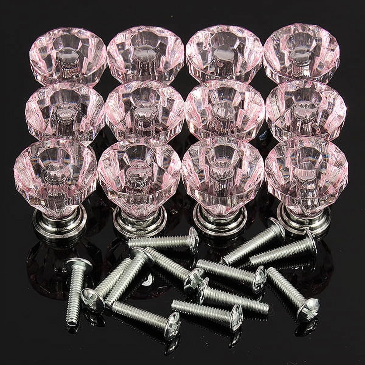 12Pcs 25mm Crystal Glass Dresser Drawer Knobs Diamond Plated Shape Door