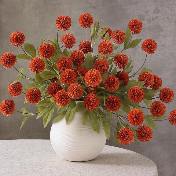 12Pcs 27"Artificial Fall Pompon Mum Stem Silk Flower for Vase Decor(Orange)Bulk Fake Chrysanth Branches Faux Silk Flowers, for DIY Bouquet Table Centerpieces Indoor Shower Office Farmhouse Home Decor