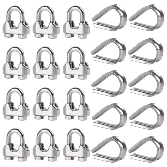 Tootaci 3/16" M5 Wire Rope Clamps and M5 Metal Cable Thimble, 304 Stainless Steel Cable Clamps Kit for 3/16 inch Steel Rope Thimbles Rigging