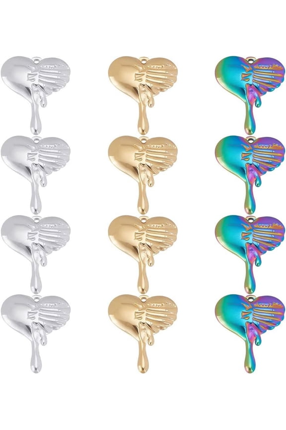 12Pcs 3 Colors 304 Stainless Steel Pendants Melting Heart Mixed Color 30x24.5x3mm Hole: 1.6mm 4pcs/color