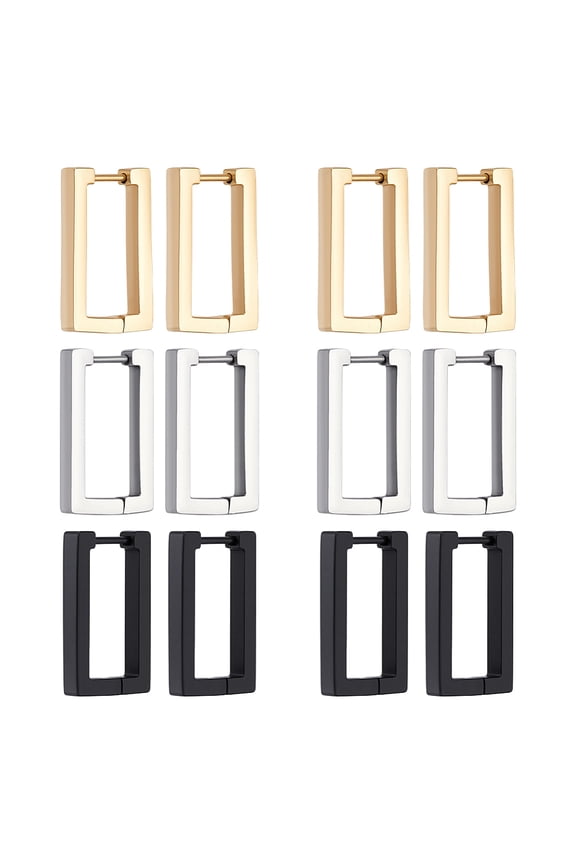 12Pcs 3 Colors 316 Stainless Steel Hoop Earrings Rectangle Mixed Color 20.5x12x3mm 4pcs/color