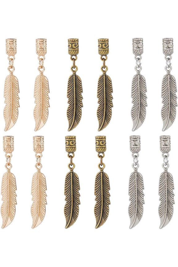 12Pcs 3 Colors Alloy Cord Ends Cone Cord Rope Lock Hoodie Drawstring Replacement Feather Mixed Color 63mm 4pcs/color for DIY