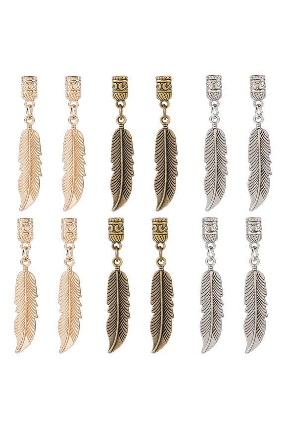12Pcs 3 Colors Alloy Cord Ends Cone Cord Rope Lock Hoodie Drawstring Replacement Feather Mixed Color 63mm 4pcs/color