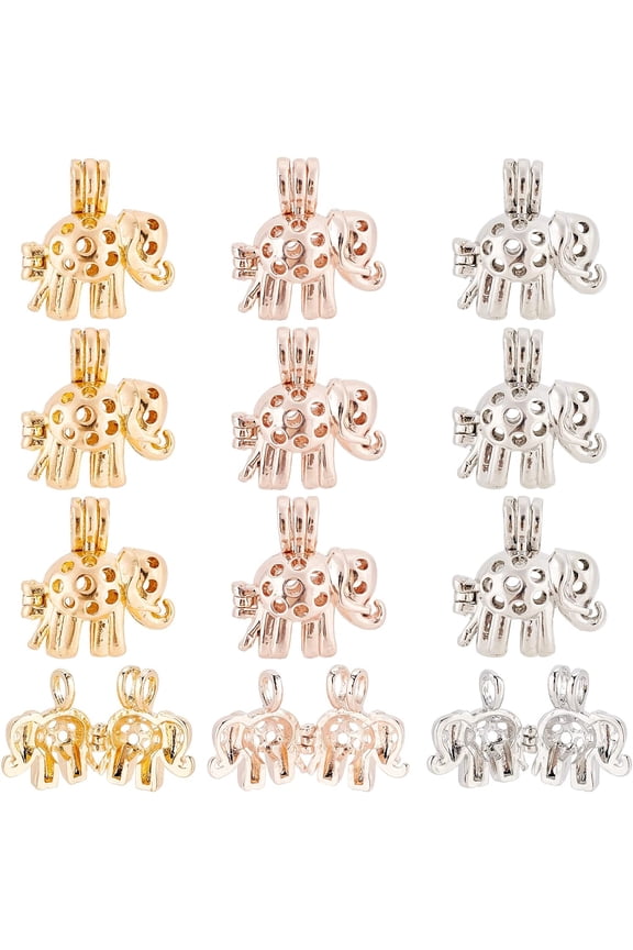 12Pcs 3 Colors Alloy Locket Pendants Elephant Prayer Box Pendants Cage Pendants Locket Box Necklace Pendants for DIY Jewelry Making Hole: 3x4.5mm