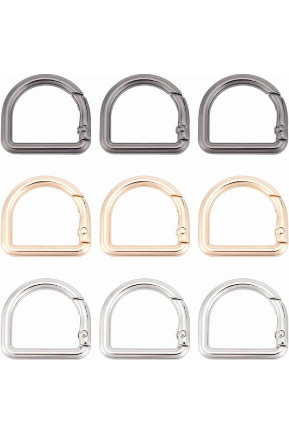 12Pcs 3 Colors Alloy Spring Gate Rings D Ring Mixed Color 6 Gauge 29.5x27.5x4mm 4pcs/color