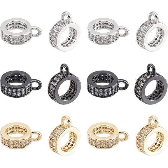 12Pcs 3 Colors Brass Hanger Links Clear Cubic Zirconia Dangle Hanger Beads Tube Bail Beads for Charm European Bracelet Pendant Making Hole: 1mm Metal Mixed Color