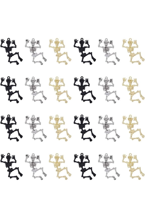 12Pcs 3 Colors Charms Scary Body Charms Black/Gold/Silver Bone Pendants Alloy Pendants Jewelry Charms Accessories for DIY Crafts Hole: 2mm DIY