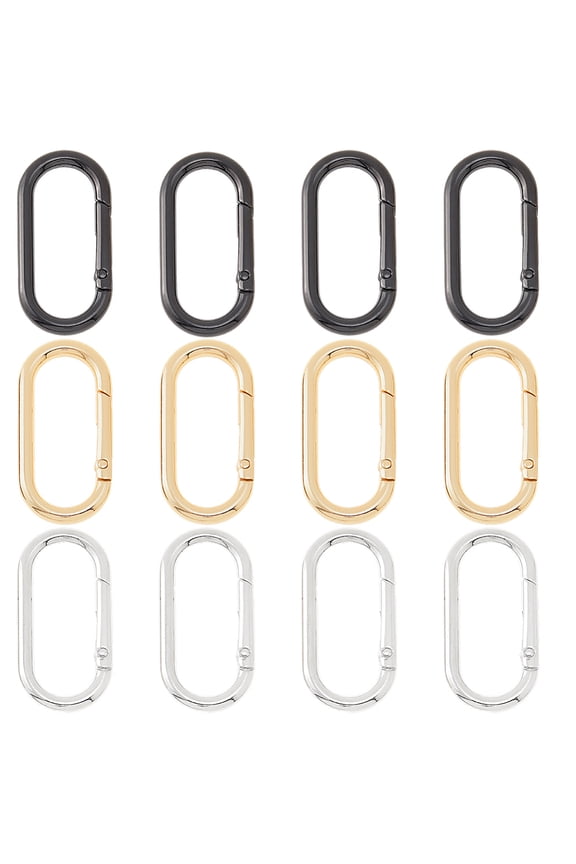 12Pcs 3 Colors Oval Carabiner Snap Clip Alloy Rings Snap Clips Metal Snap Open Hooks Clips Spring Key Ring