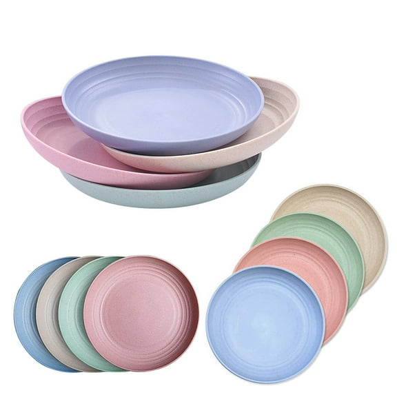 12Pcs 3 Size Multi Color Whe-- Str-- Plates Set Unbreakable Lightweight Dinner Dishes Microwave Safe Kitchen Plate