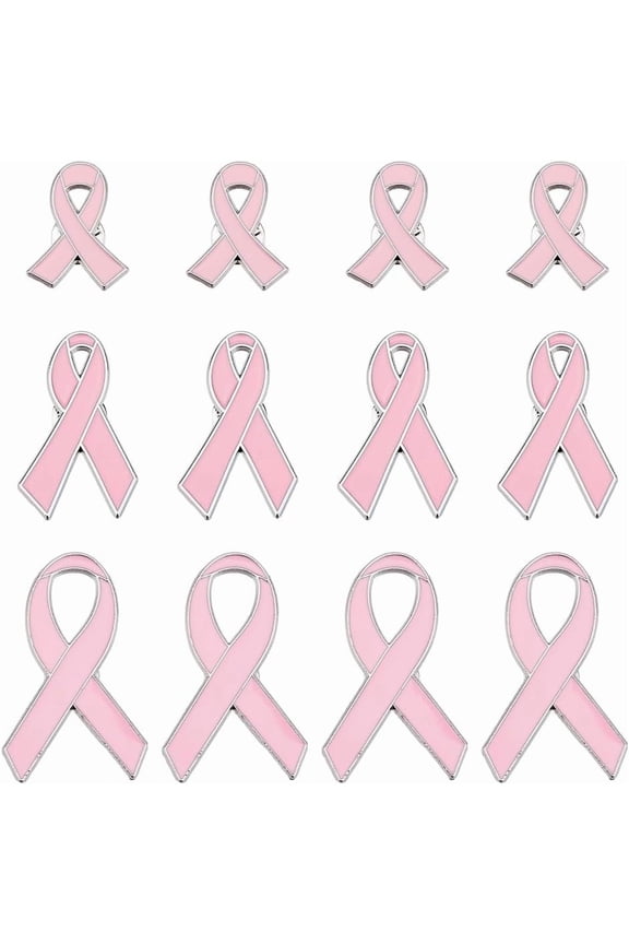 12Pcs 3 Sizes Breast Cancer Awareness Ribbon Pins 3/4/5cm Pink Rhinestone Ribbon Pins Alloy Enamel Cancer Awareness Brooches Hope Lapel Pin Bulk for DIY Charity Recognition Public Event