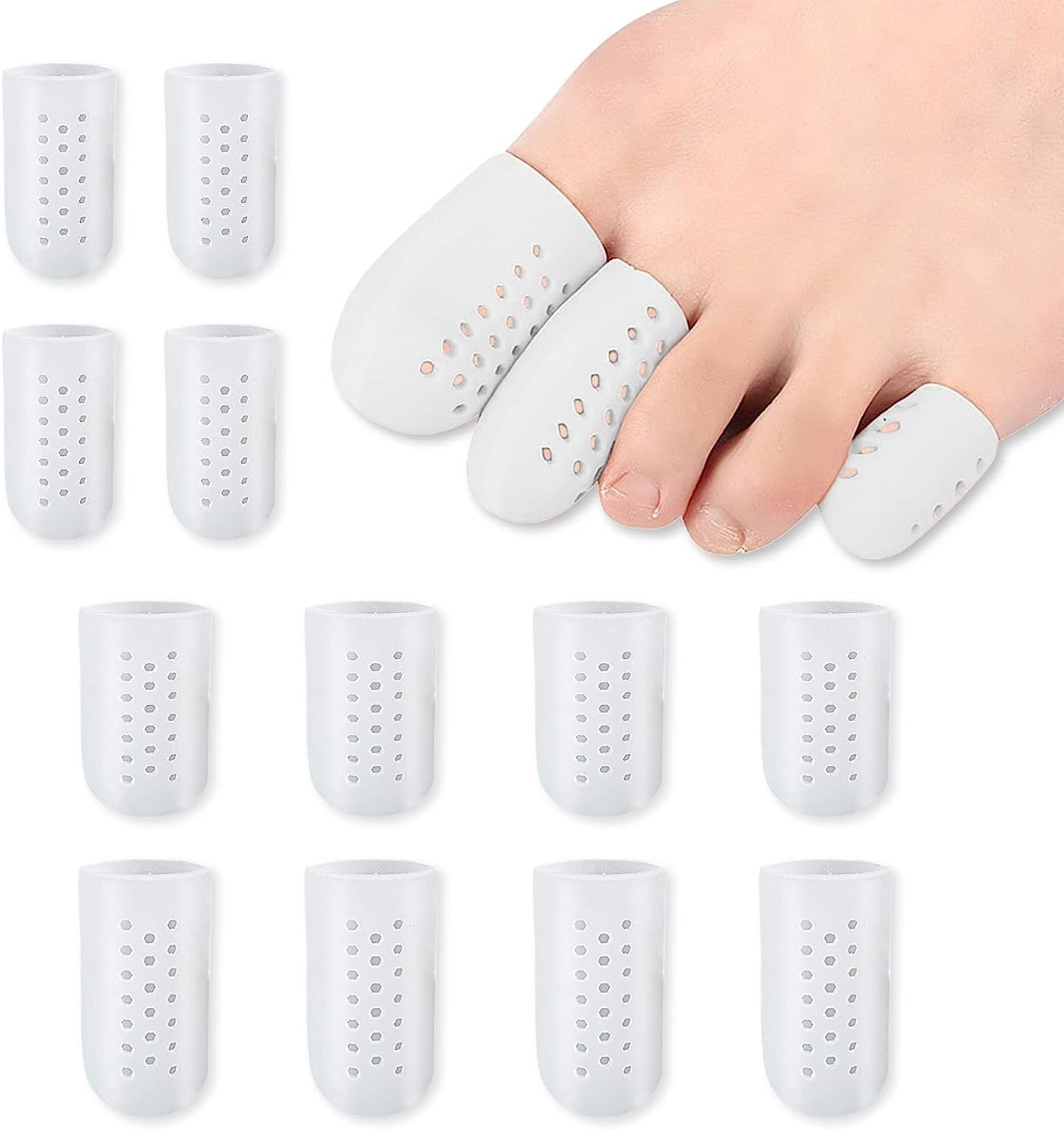 12Pcs 3 Sizes Gel Toe Protectors Breathable, Blister Toe Caps with