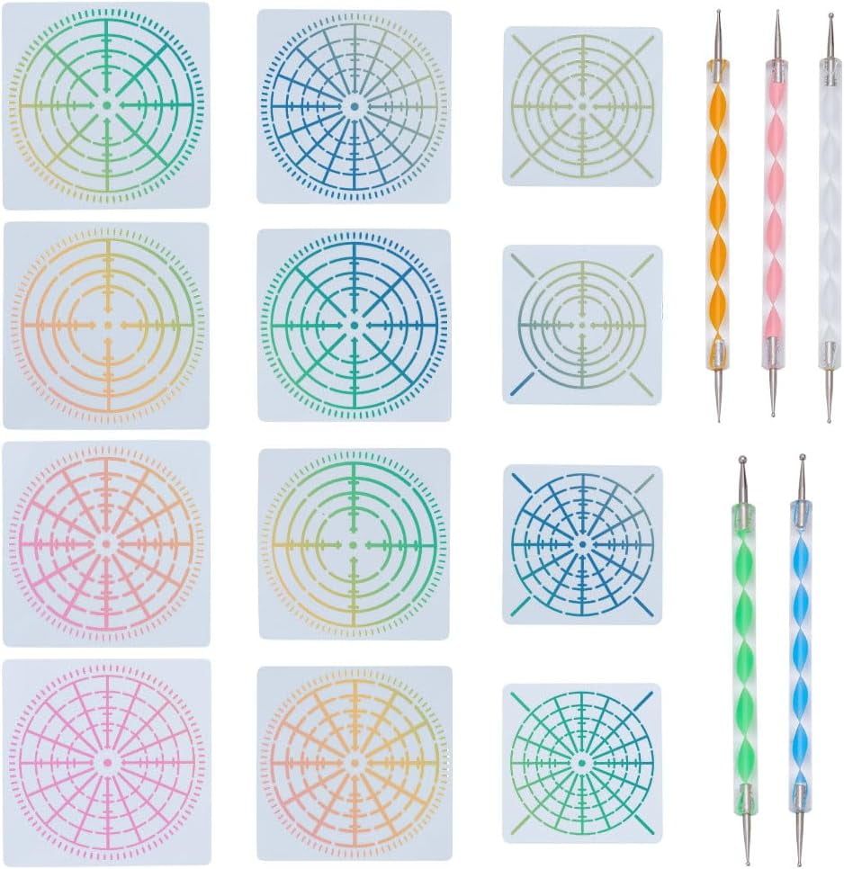 12Pcs 3 Sizes Mandala Painting Stencils with 5Pcs Dotting Tools 4/8/12