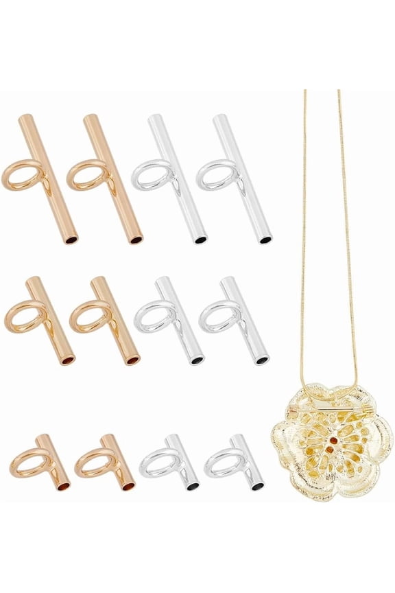 12Pcs 3 Sizes Pin to Pendant Converter Brass Brooch Pendant Converters Golden and Silver Brooch Converters for Changing Brooches Pins to Pendant for diy