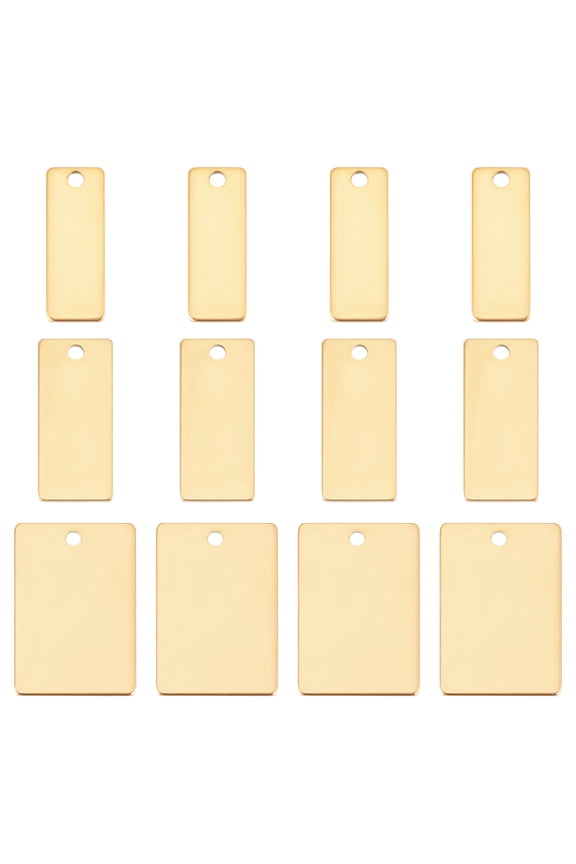 12Pcs 3 Style Ion Plating(IP) 201 Stainless Steel Pendant Rectangle Real 18K Gold Plated 25~30x9~20x0.5~1mm Hole: 2.5~2.6mm 4pcs/style DIY