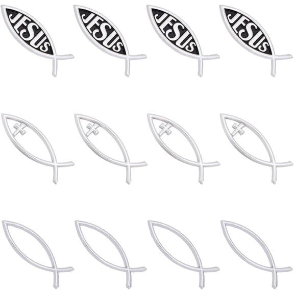12Pcs 3 Styles Acrylic Jesus Fish Waterproof Car Stickers Self-Adhesive Decals for Vehicle Decoration Silver 16x49.5x3.6mm 4pcs/style for DIY cratf