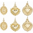 thumbnail image 1 of 12Pcs 3 Styles Heart Charms 18K Gold Plated Brass Sacred Heart Charms Dangle with Jump Ring for Jewelry Making DIY Crafts Gold, 1 of 6