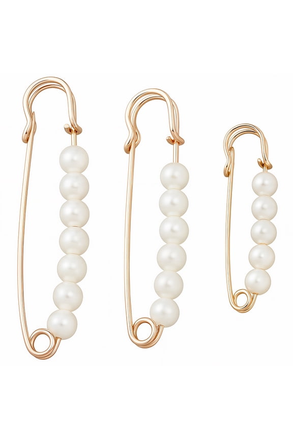 12Pcs 3 Styles Iron Kilt Pins with Plastic Bead Golden 50-75x13-18x4.5-8mm 4pcs/style