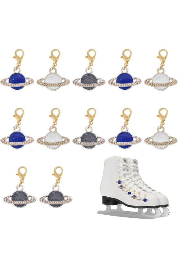 12Pcs 3 Styles Planet Roller Skate Shoes Charm Clips Skate Shoes Lace Planet Accessories for Skate Shoelaces Alloy Planet Charms for Jewelry Making with Alloy Lobster Claw Clasps for diy