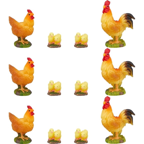 12Pcs 3 Styles Resin Animals Display Decoration for Home Office Desktop Decoration Chick Rooster Mixed Color 15~24x17~41x18~56.5mm