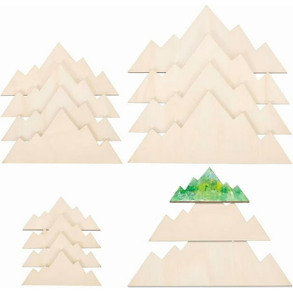 12Pcs 3 Styles Unfinished Wood Pieces Cutouts Mountain BurlyWood 44~89x99~198x3mm 4pcs/style