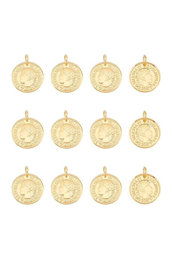 12Pcs 304 Stainless Steel Coin Pendants Republique Francaise 1808 Charms Golden 20x1mm Hole: 5mm