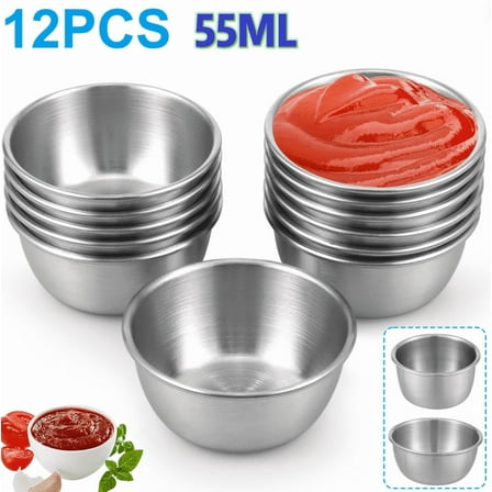 12 Pcs Sauce Dipping Bowl 304 Stainless Steel Dipping Cups Round Sauce Dishes 2 oz (55ml) 2.4"x1.6"x1" Mini Reusable Seasoning Cups Dipping Cups for Home Party Restaurants