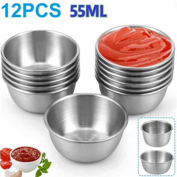 12 Pcs Sauce Dipping Bowl 304 Stainless Steel Dipping Cups Round Sauce Dishes 2 oz (55ml) 2.4"x1.6"x1" Mini Reusable Seasoning Cups Dipping Cups for Home Party Restaurants