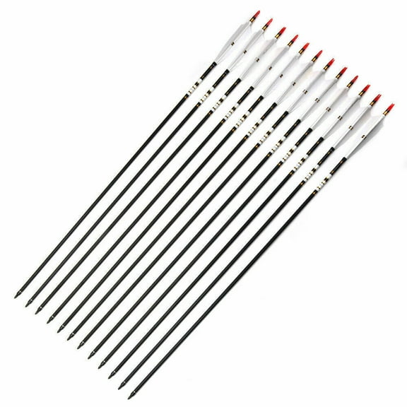 12Pcs 33" Archery Carbon Arrows Spine 550 For Recurve Bow Hunting Real Feather arrows