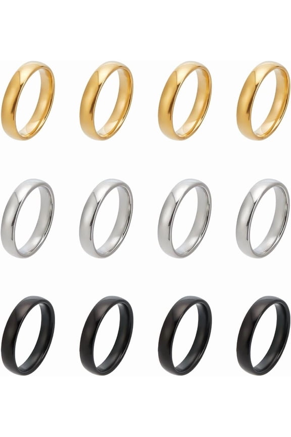 12Pcs 3Color Simple Plain Dome Style Band Rings 4mm Wide 202 Stainless Steel Classic Wedding Anniversary Engagement Thumb Rings diy