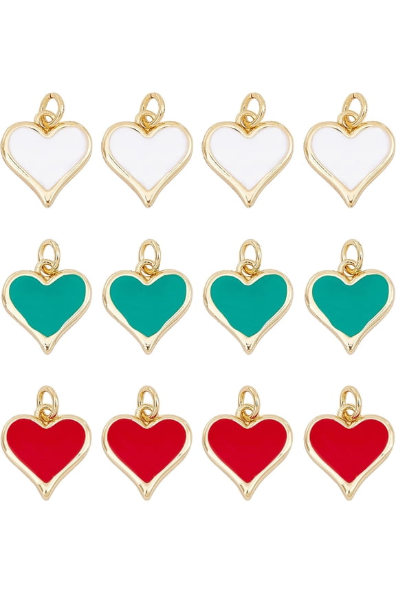 12Pcs 3Colors Enamel Flat Heart Brass Pendants with Loop for Necklace Bracelets Jewelry Making Handmade Crafts Making Charms Supply Mixed Color