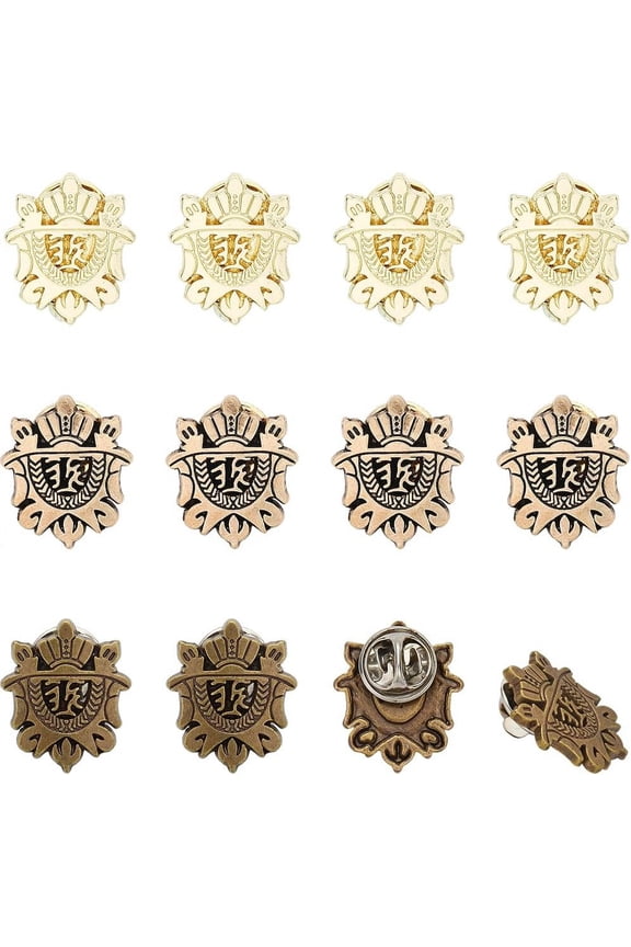 12Pcs 3Colors Lapel Pin Alloy Shield Brooch Pin Medal Badge Brooch Decoration for Coat Suit Jacket Party Shirt Collar Accessories Brooch 23x19x1.5mm Mixed Color