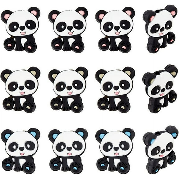 12Pcs 3Colors Panda Silicone Beads Animals Silicone Beads Cartoon Animal Beads for DIY